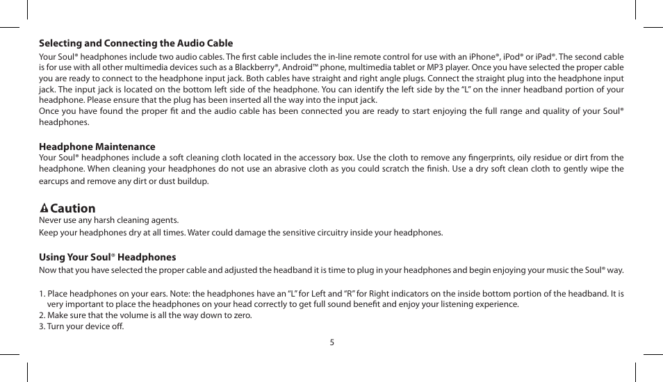 Caution | Soul Electronics SL150 User Manual | Page 7 / 121