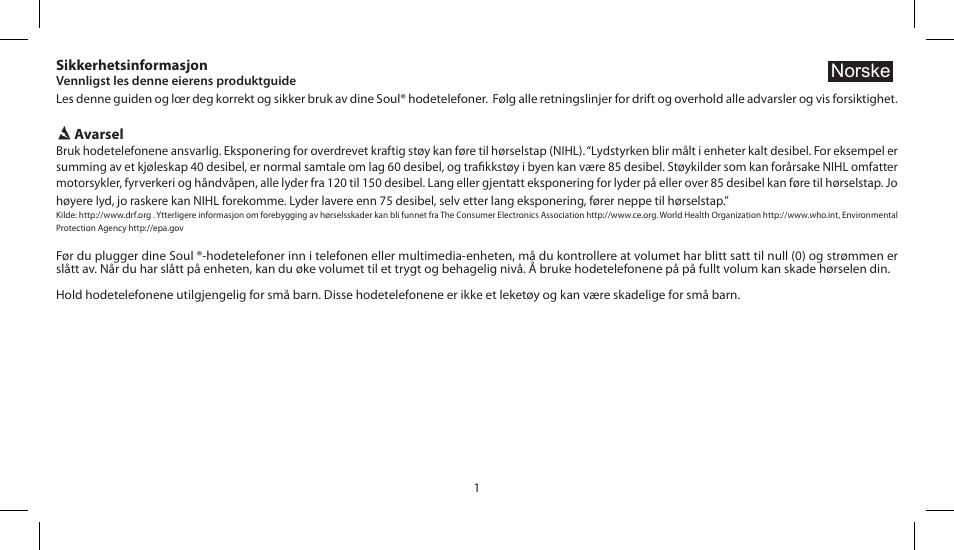 Norske | Soul Electronics SL150 User Manual | Page 93 / 121