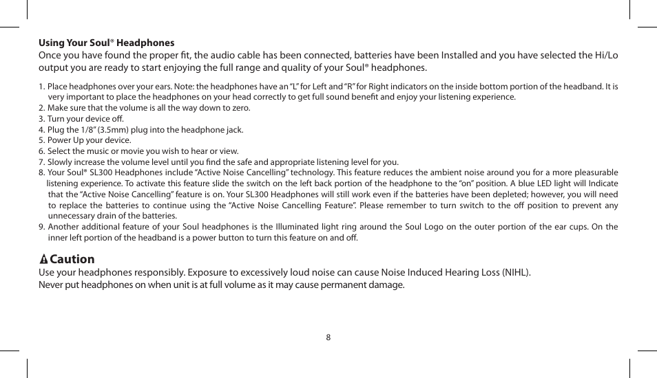 Caution | Soul Electronics SL300 User Manual | Page 10 / 183