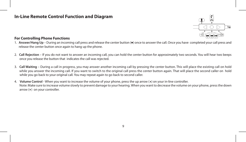 In-line remote control function and diagram | Soul Electronics SL300 User Manual | Page 11 / 183