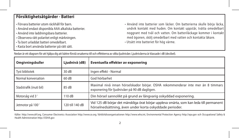 Försiktighetsåtgärder - batteri | Soul Electronics SL300 User Manual | Page 112 / 183