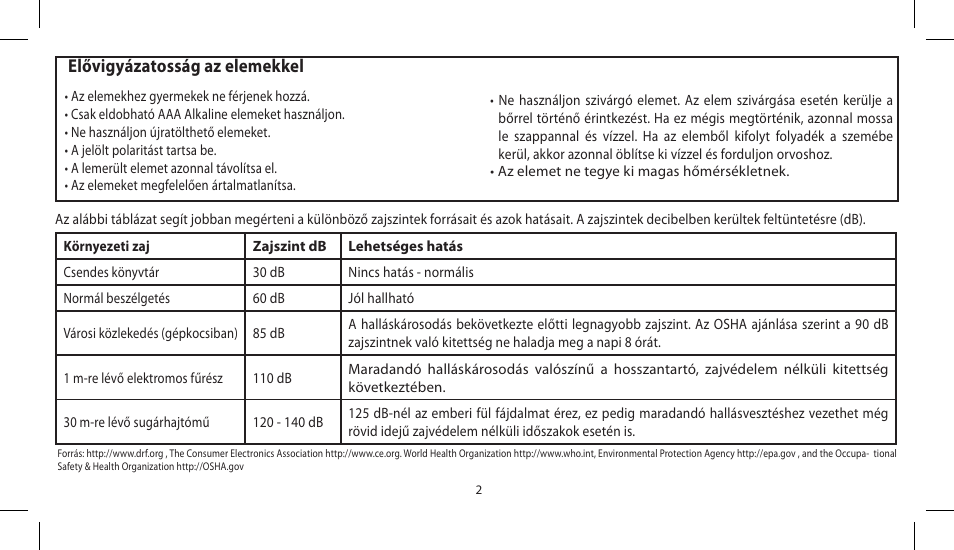 Elővigyázatosság az elemekkel | Soul Electronics SL300 User Manual | Page 124 / 183