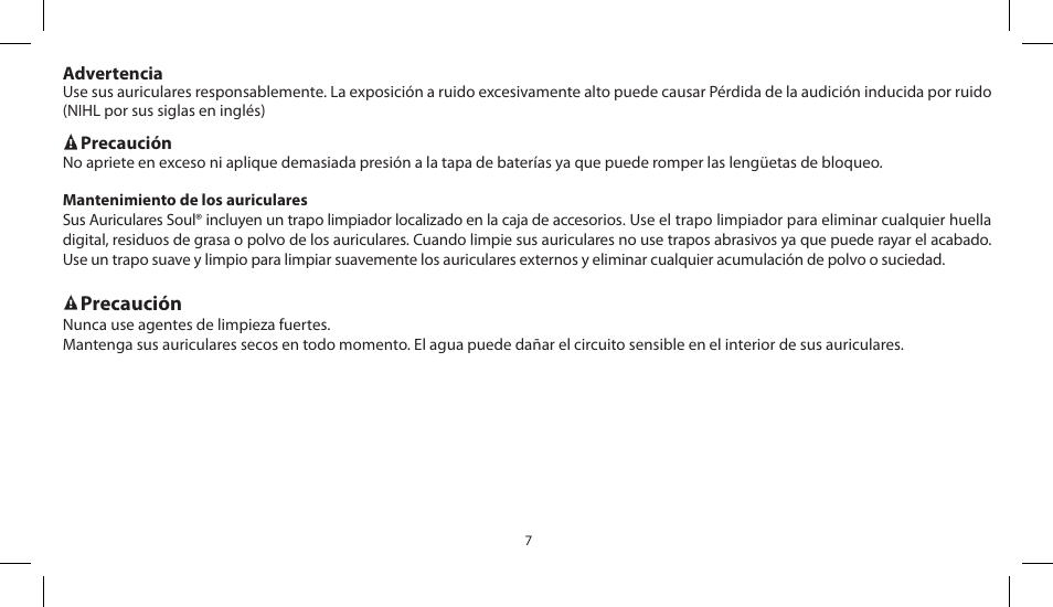 Precaución | Soul Electronics SL300 User Manual | Page 21 / 183