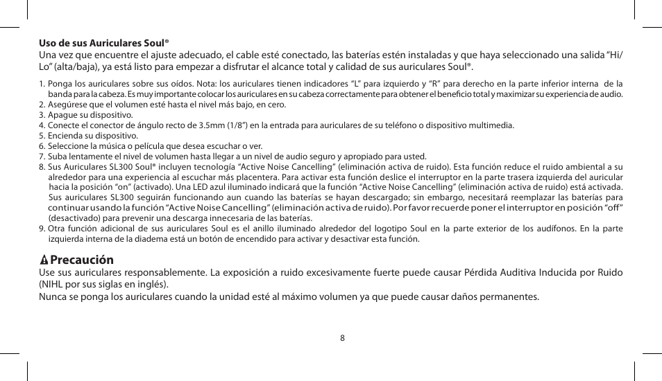 Precaución | Soul Electronics SL300 User Manual | Page 22 / 183