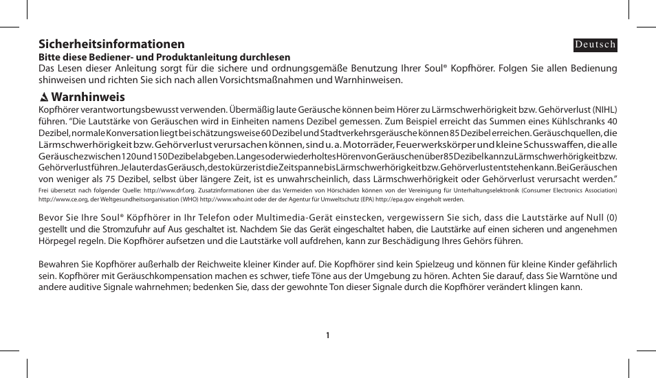 Sicherheitsinformationen, Warnhinweis | Soul Electronics SL300 User Manual | Page 27 / 183