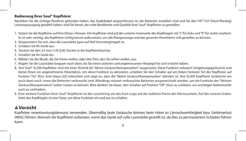 Vorsicht | Soul Electronics SL300 User Manual | Page 34 / 183