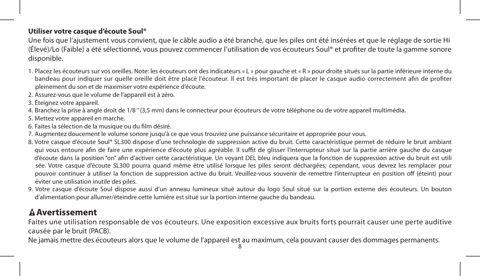 Avertissement | Soul Electronics SL300 User Manual | Page 46 / 183