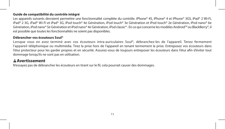 Avertissement | Soul Electronics SL300 User Manual | Page 49 / 183