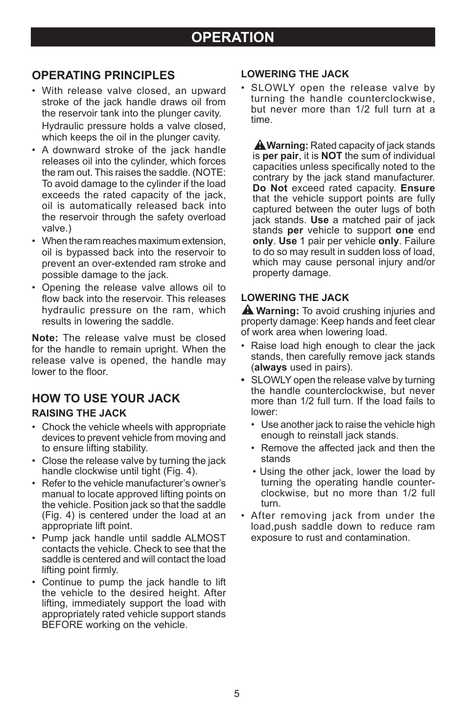 Operation, Operating principles, How to use your jack | Craftsman FLOOR JACK 50156 User Manual | Page 5 / 8