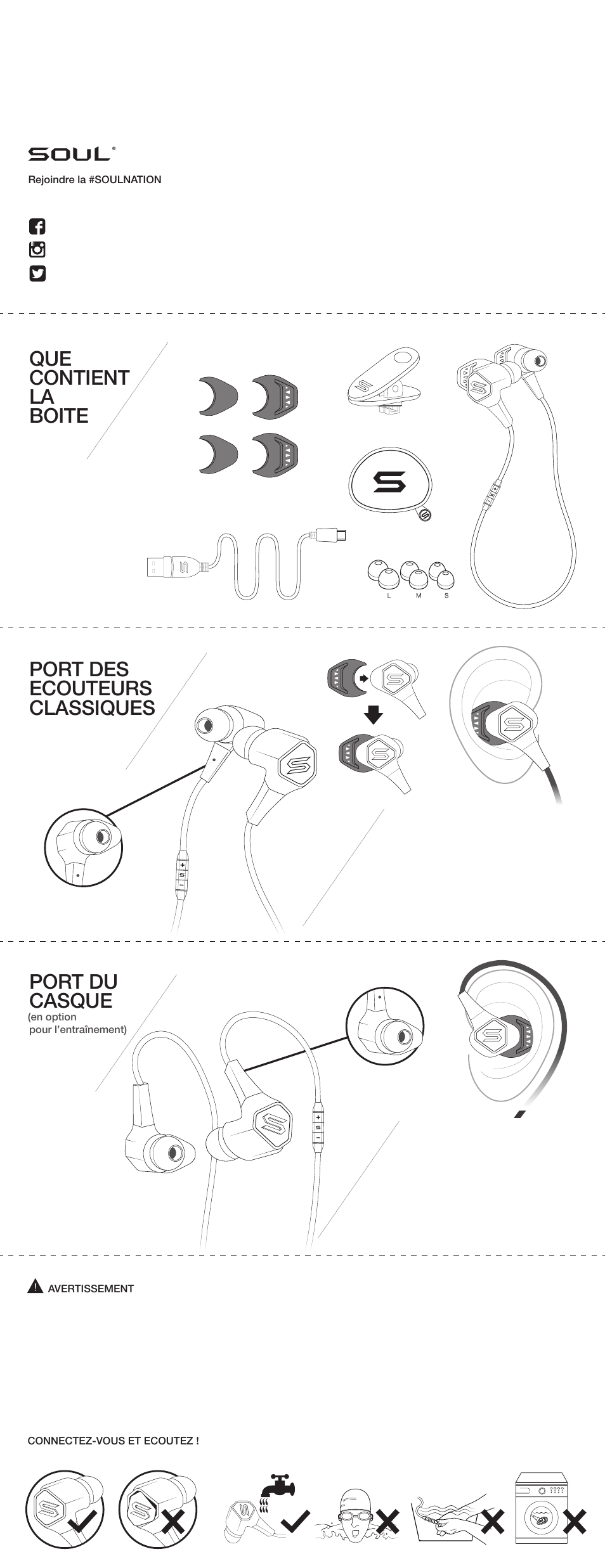 Port des ecouteurs classiques, Port du casque, Que contient la boite | Soul Electronics Run Free Pro User Manual | Page 4 / 16