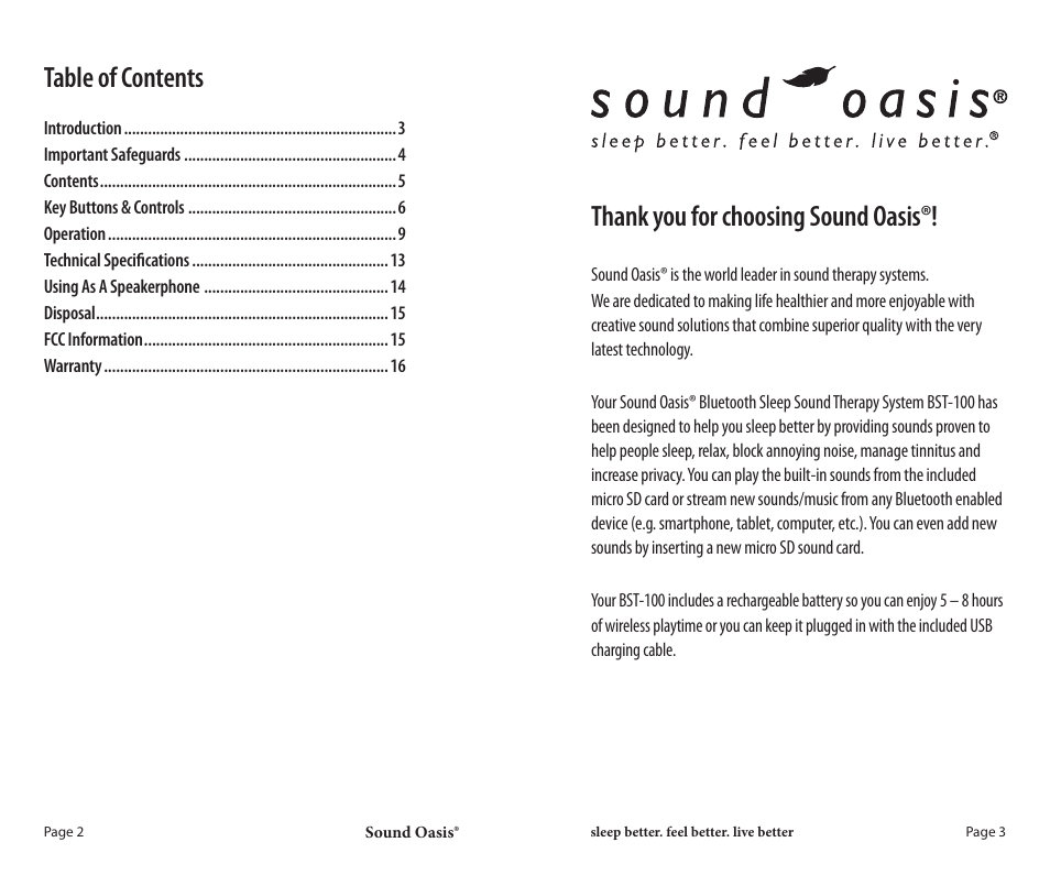Sound Oasis BST-100 User Manual | Page 2 / 9