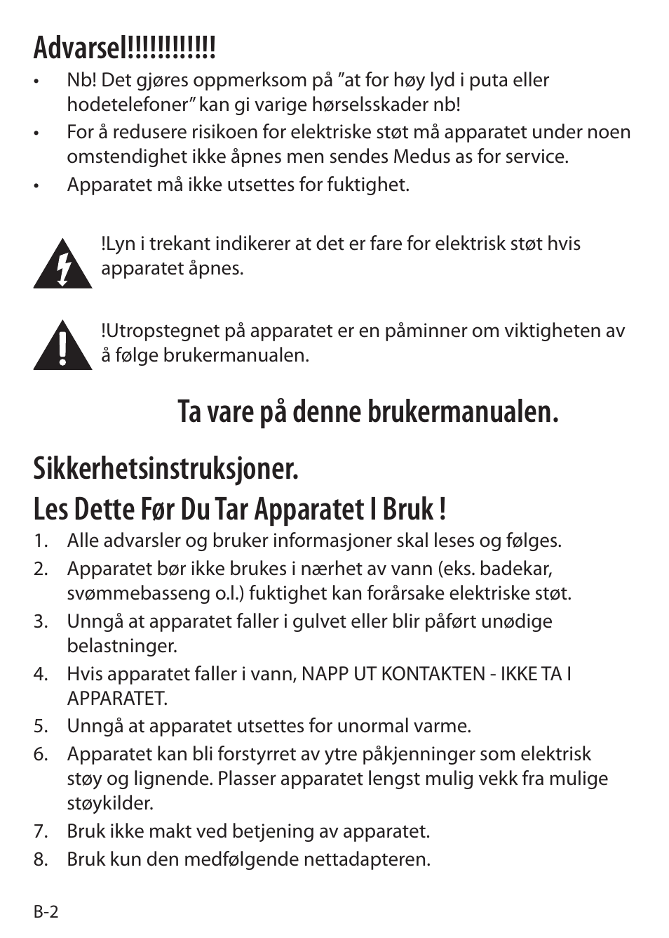 Advarsel | Sound Oasis S-5000 User Manual | Page 26 / 118