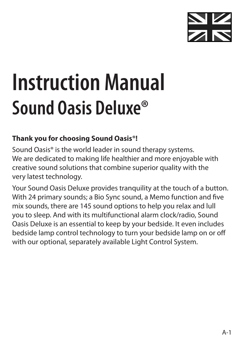 Instruction manual, Sound oasis deluxe | Sound Oasis S-5000 User Manual | Page 3 / 118