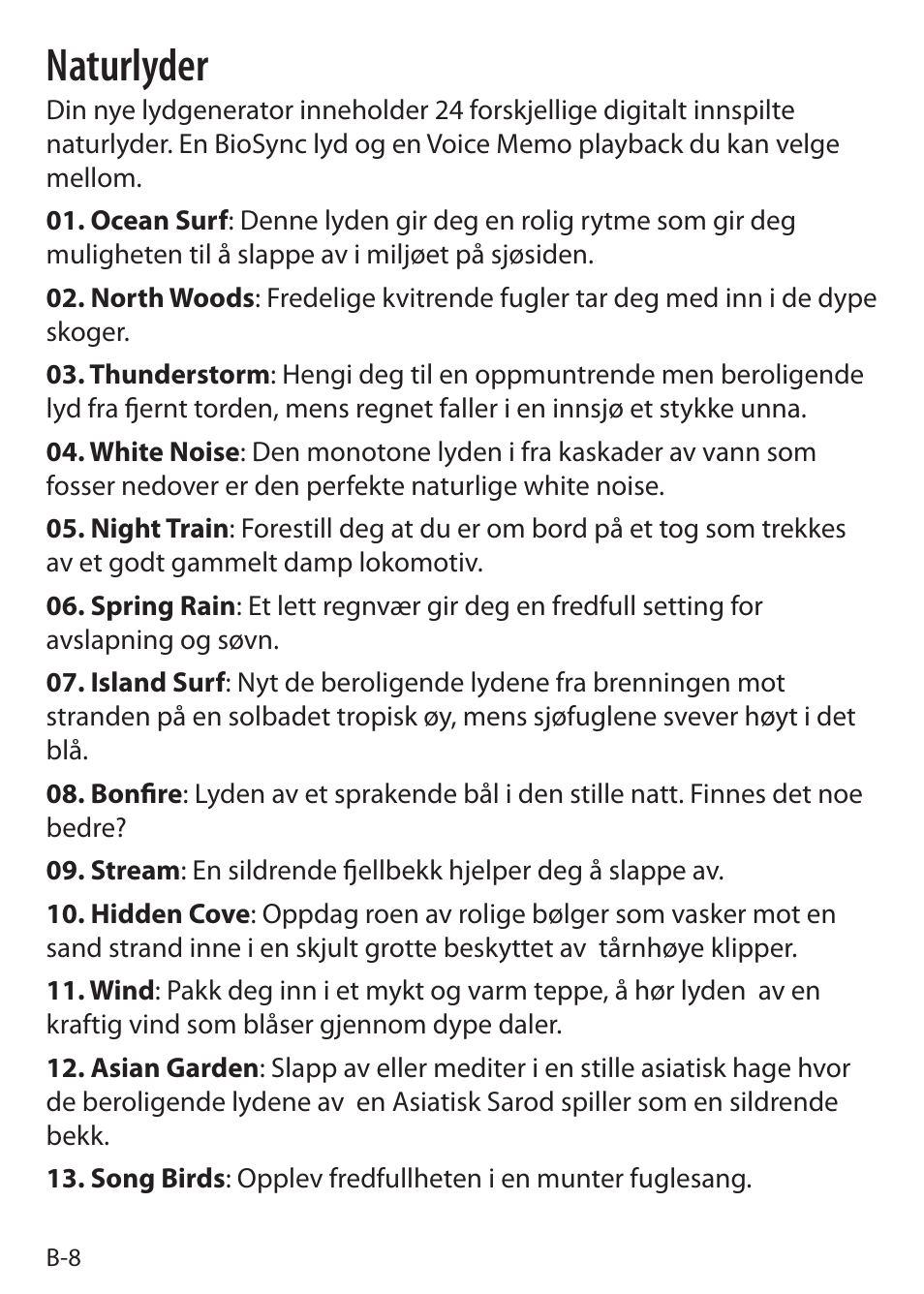 Naturlyder | Sound Oasis S-5000 User Manual | Page 32 / 118