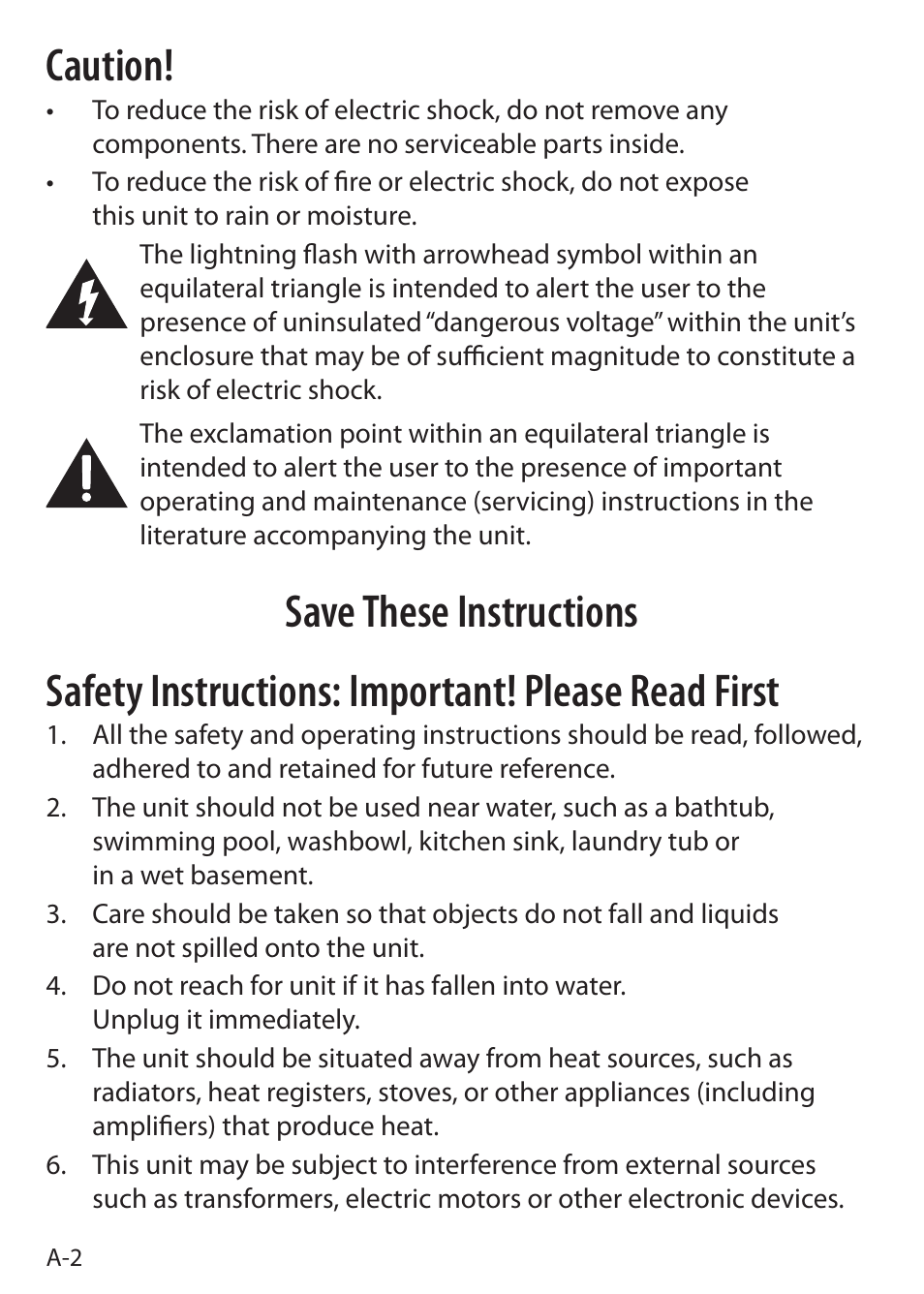 Caution | Sound Oasis S-5000 User Manual | Page 4 / 118