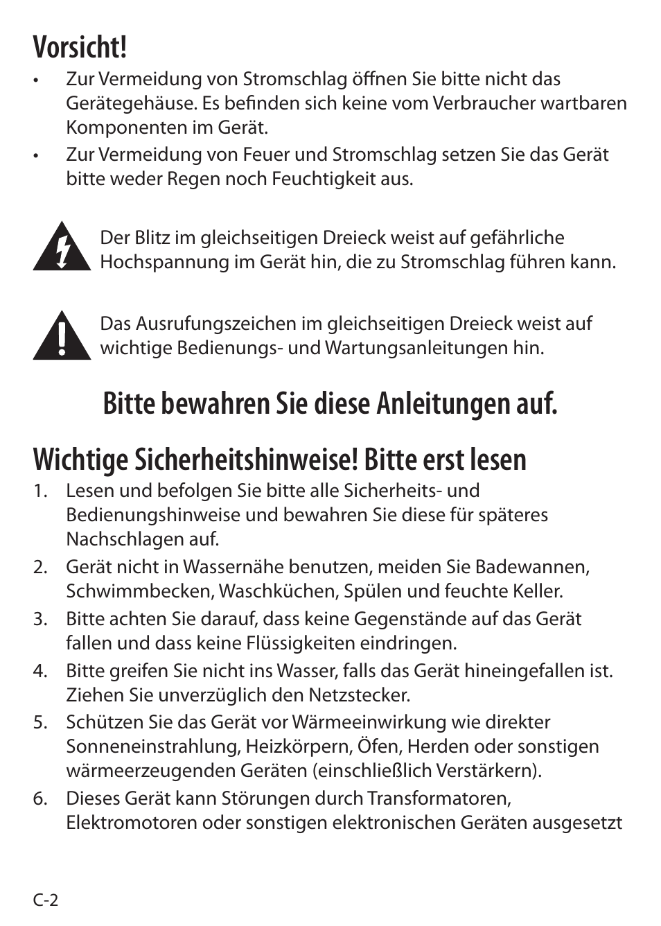 Vorsicht | Sound Oasis S-5000 User Manual | Page 42 / 118