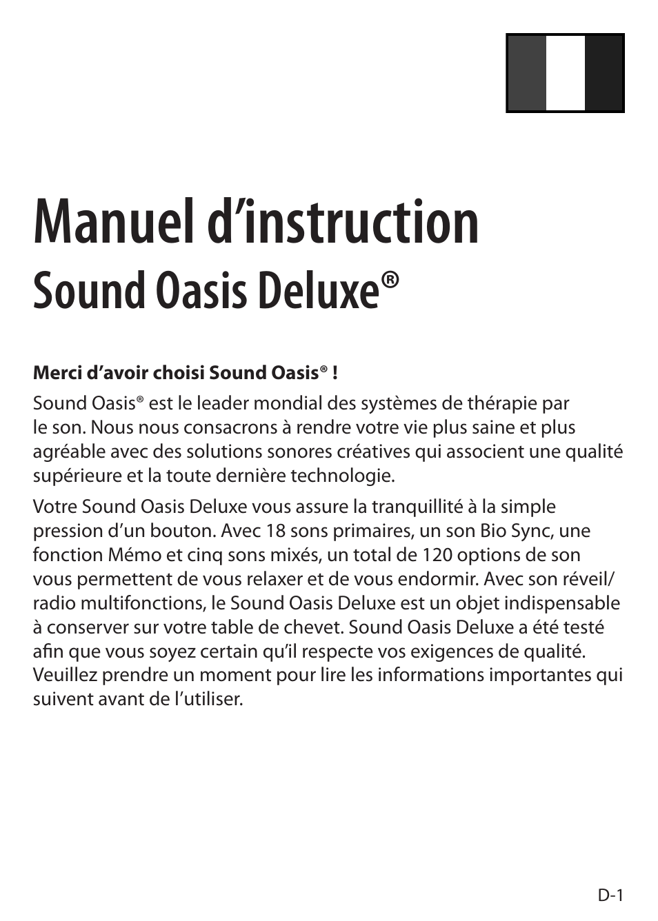 Manuel d’instruction, Sound oasis deluxe | Sound Oasis S-5000 User Manual | Page 59 / 118