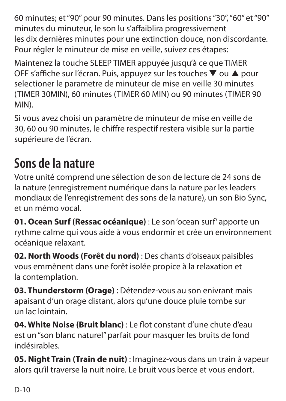 Sons de la nature | Sound Oasis S-5000 User Manual | Page 68 / 118