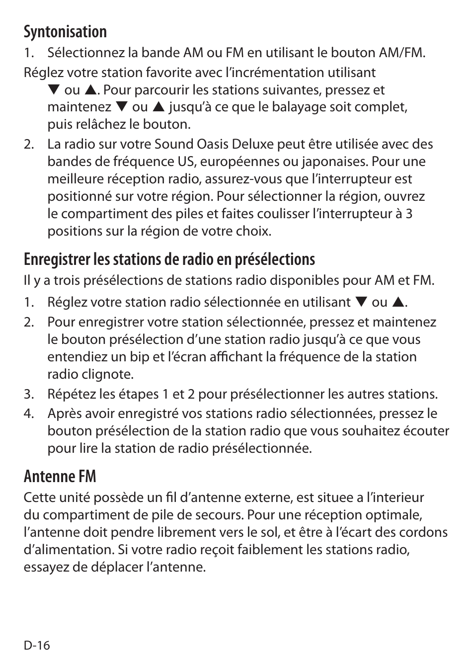 Syntonisation, Enregistrer les stations de radio en présélections, Antenne fm | Sound Oasis S-5000 User Manual | Page 74 / 118