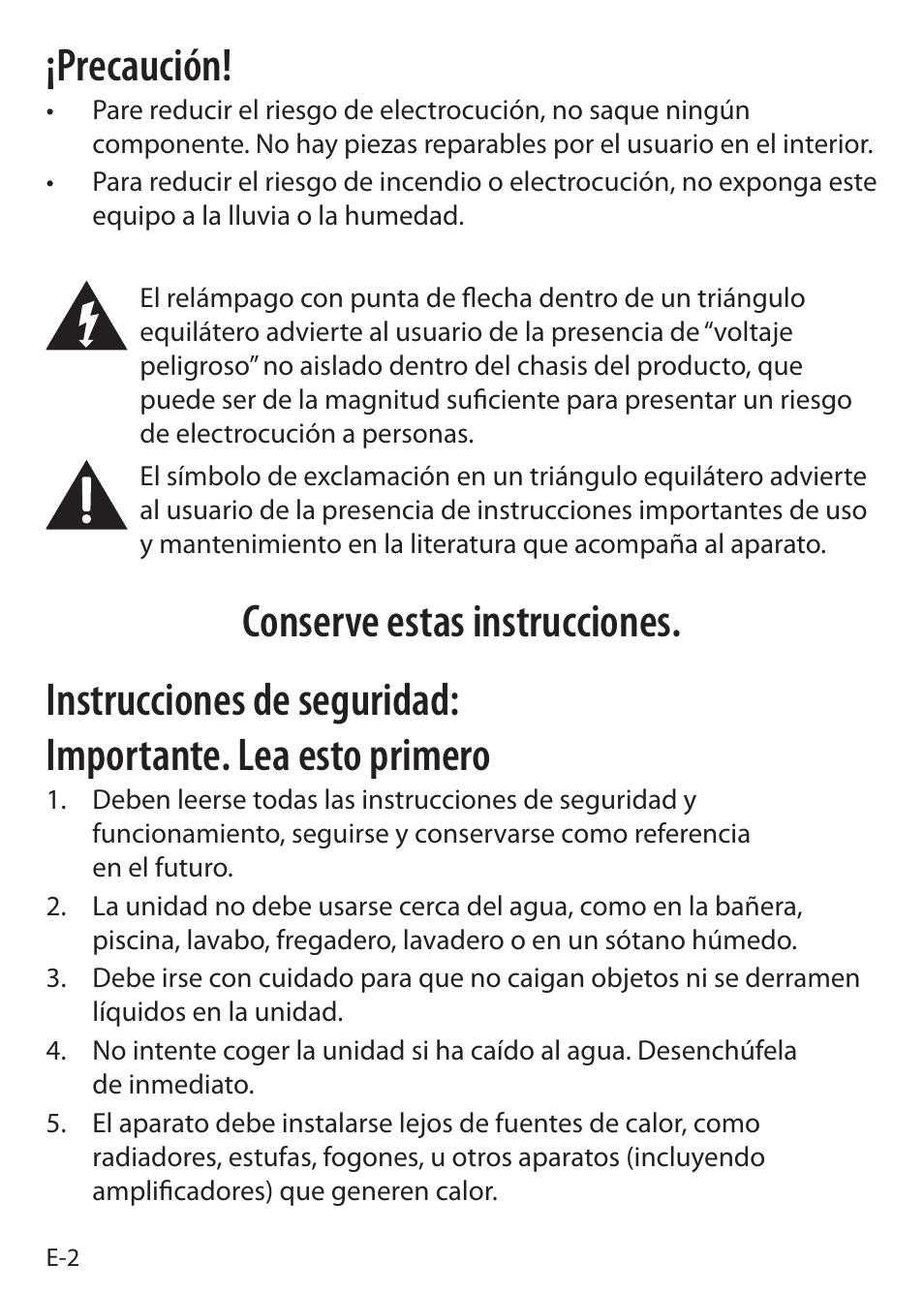 Precaución | Sound Oasis S-5000 User Manual | Page 80 / 118