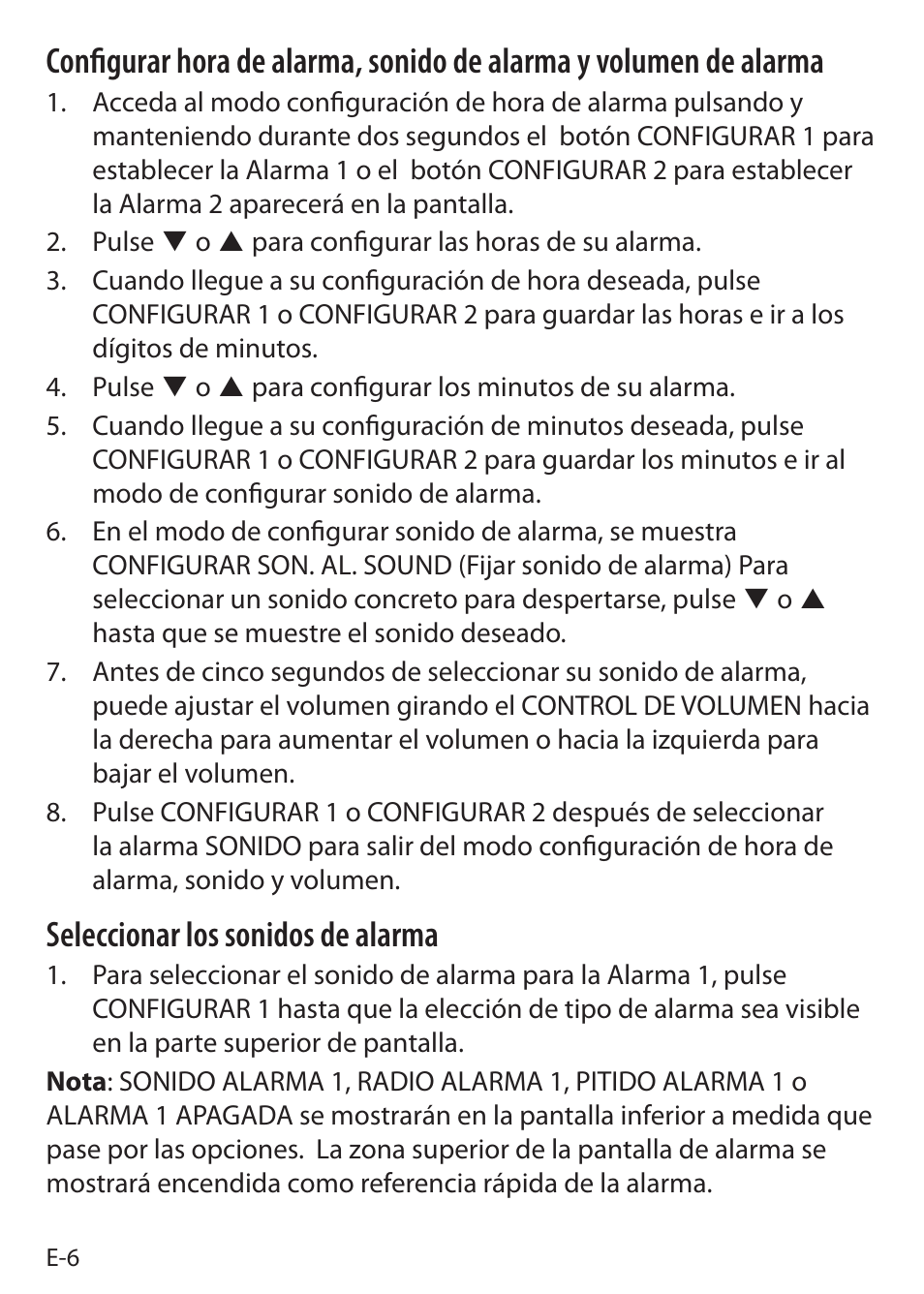 Seleccionar los sonidos de alarma | Sound Oasis S-5000 User Manual | Page 84 / 118