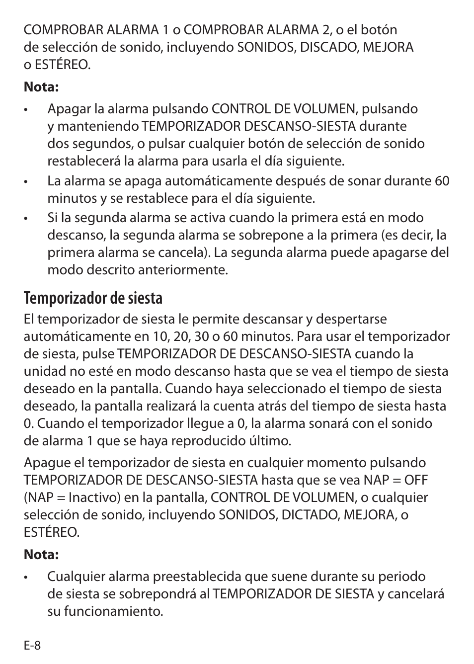 Temporizador de siesta | Sound Oasis S-5000 User Manual | Page 86 / 118