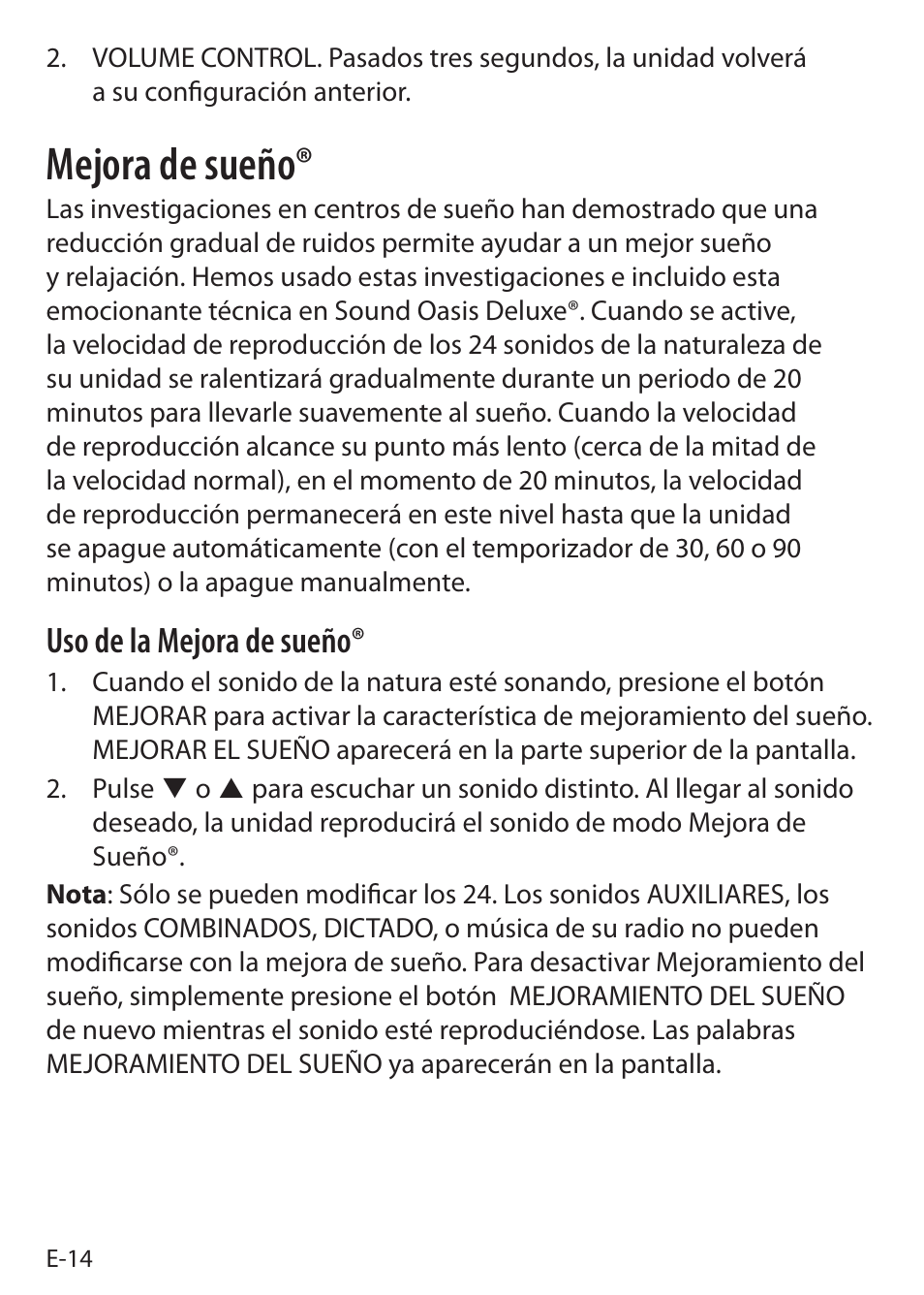 Mejora de sueño, Uso de la mejora de sueño | Sound Oasis S-5000 User Manual | Page 92 / 118