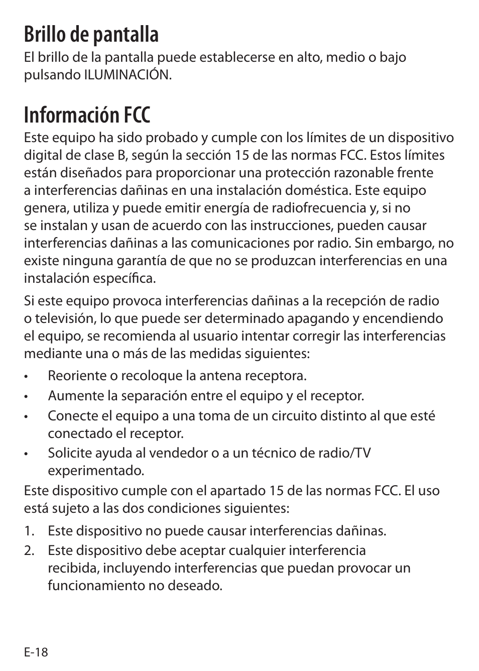 Brillo de pantalla, Información fcc | Sound Oasis S-5000 User Manual | Page 96 / 118