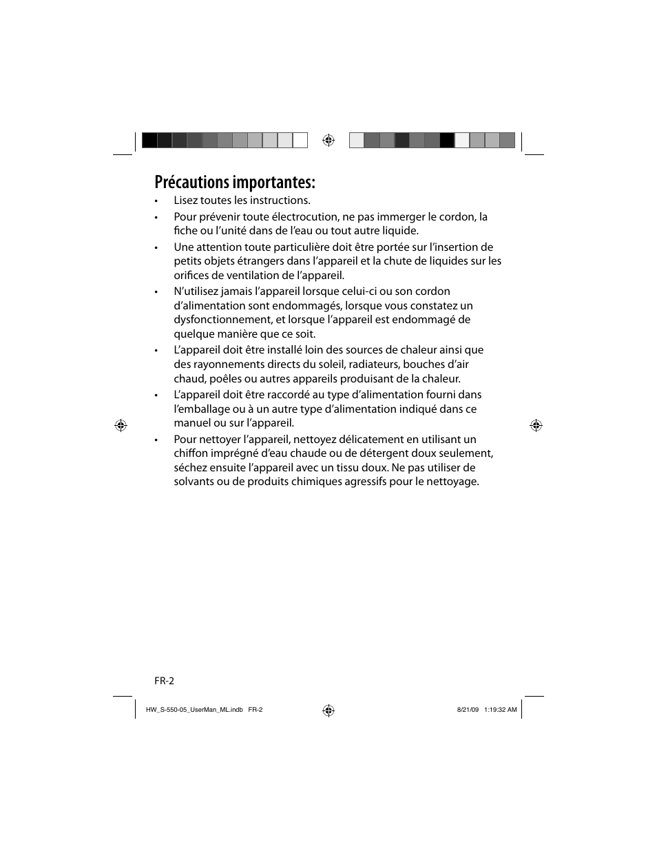 Précautions importantes | Sound Oasis S-550-05 User Manual | Page 13 / 32
