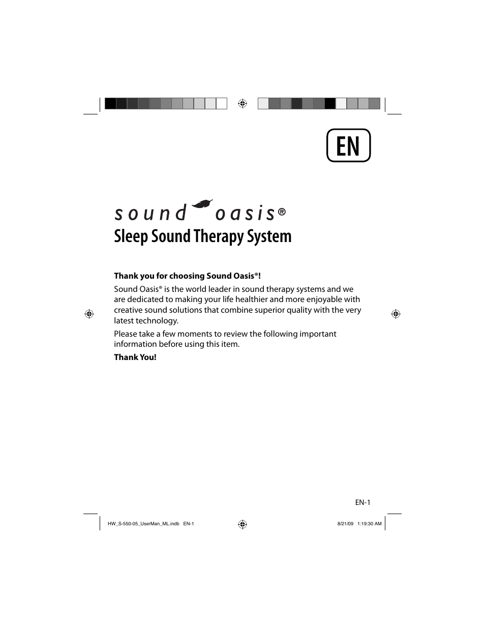 Sleep sound therapy system | Sound Oasis S-550-05 User Manual | Page 2 / 32
