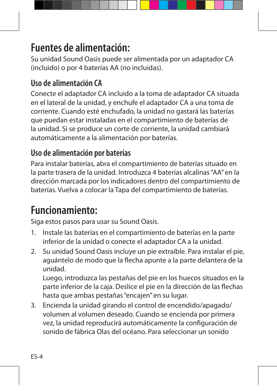 Fuentes de alimentación, Funcionamiento | Sound Oasis S-550-05 User Manual | Page 25 / 32