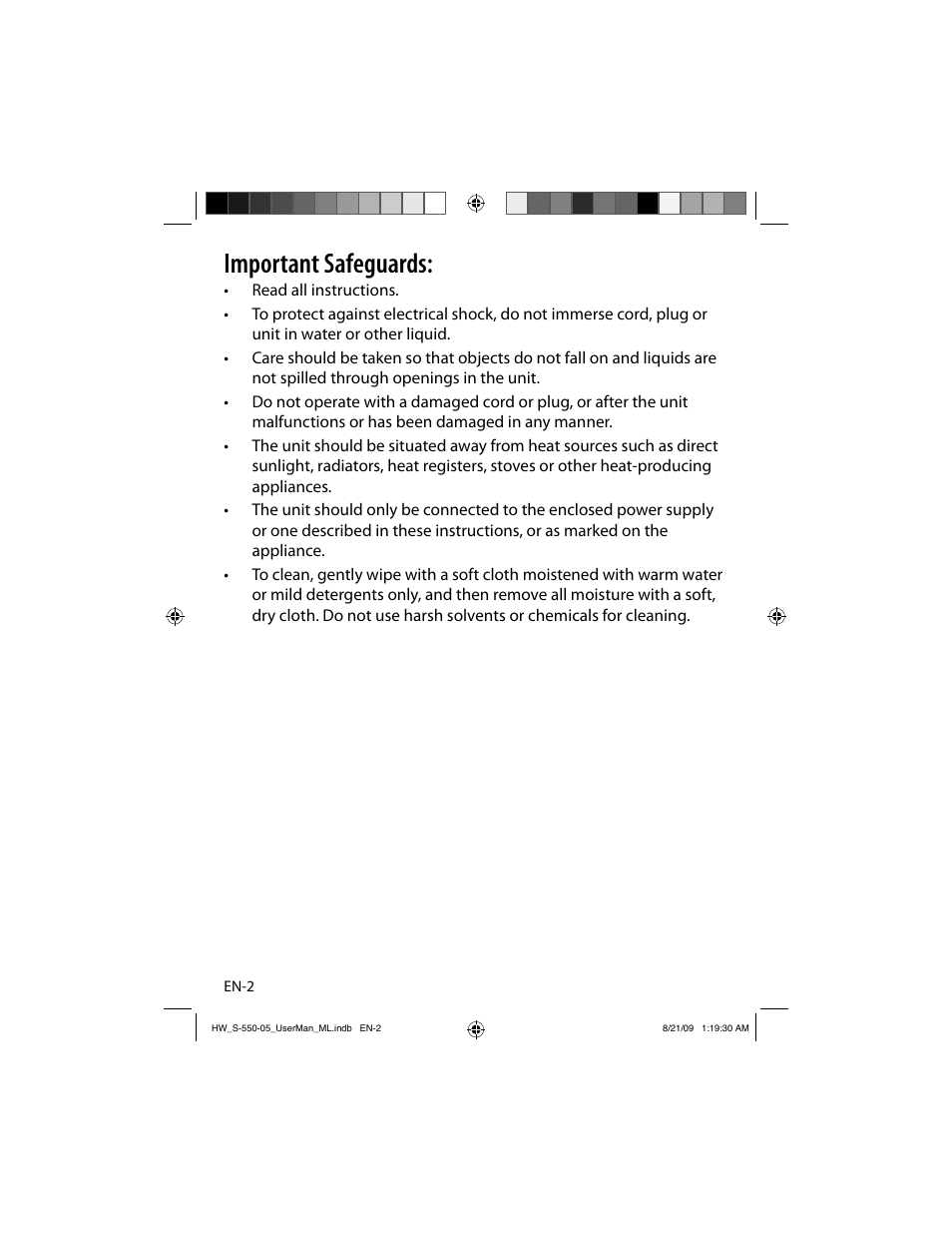 Important safeguards | Sound Oasis S-550-05 User Manual | Page 3 / 32