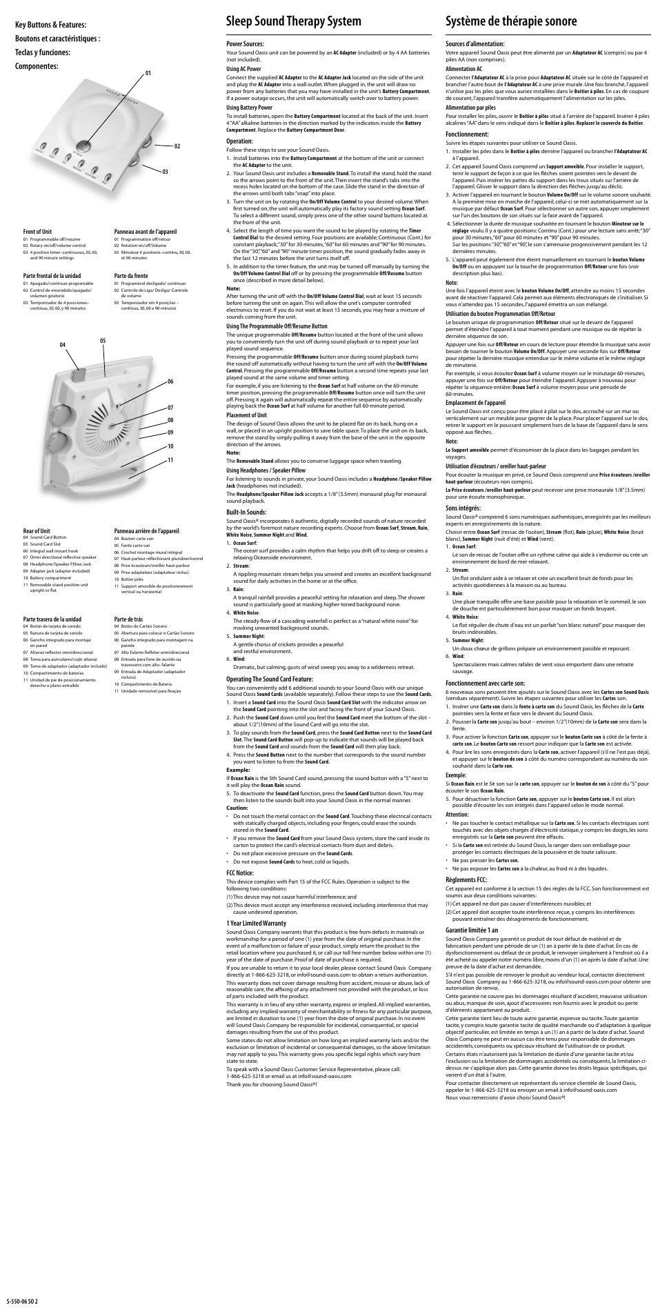 Sleep sound therapy system, Système de thérapie sonore | Sound Oasis S-550-06 User Manual | Page 2 / 2