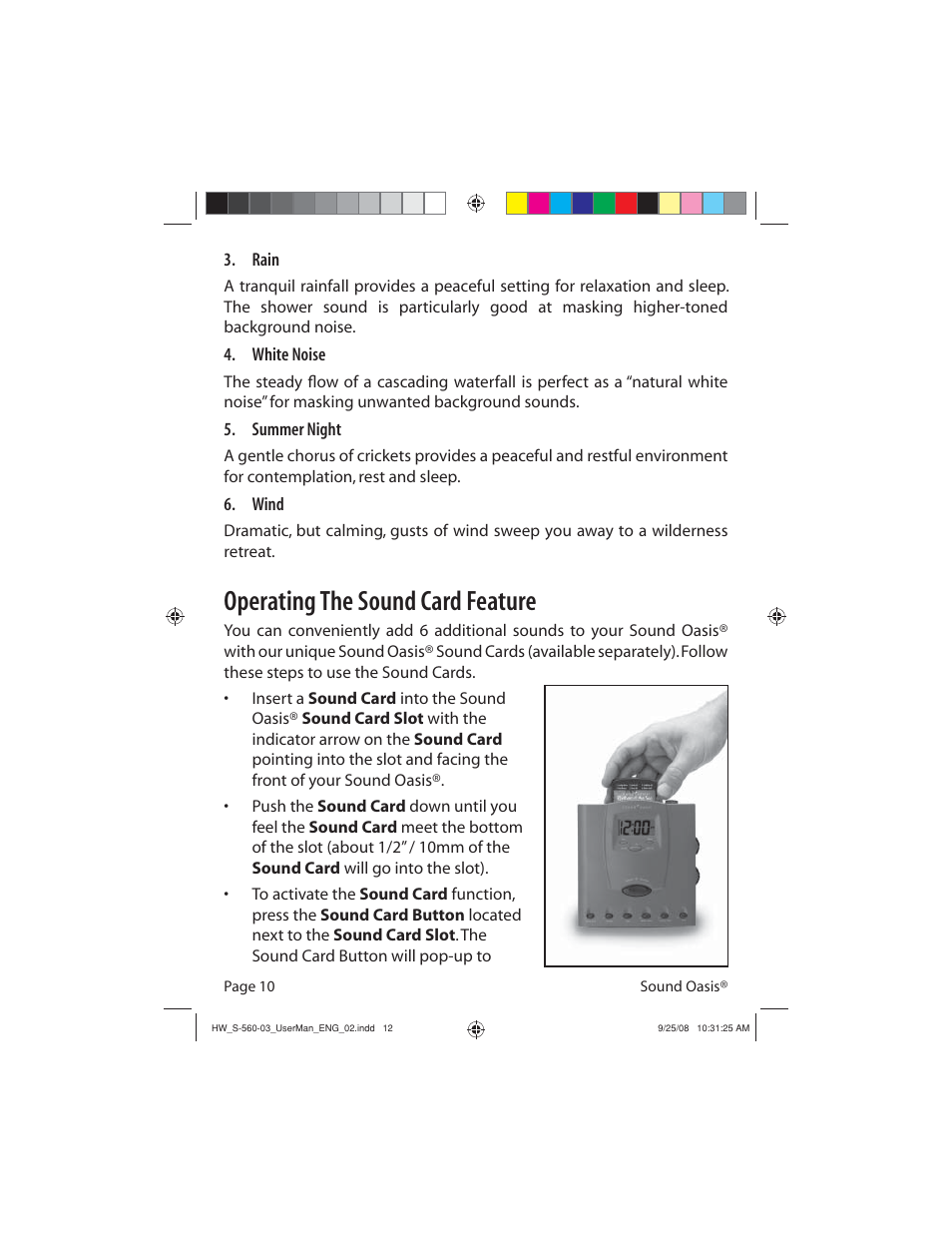 Operating the sound card feature | Sound Oasis S-560-03 User Manual | Page 12 / 16