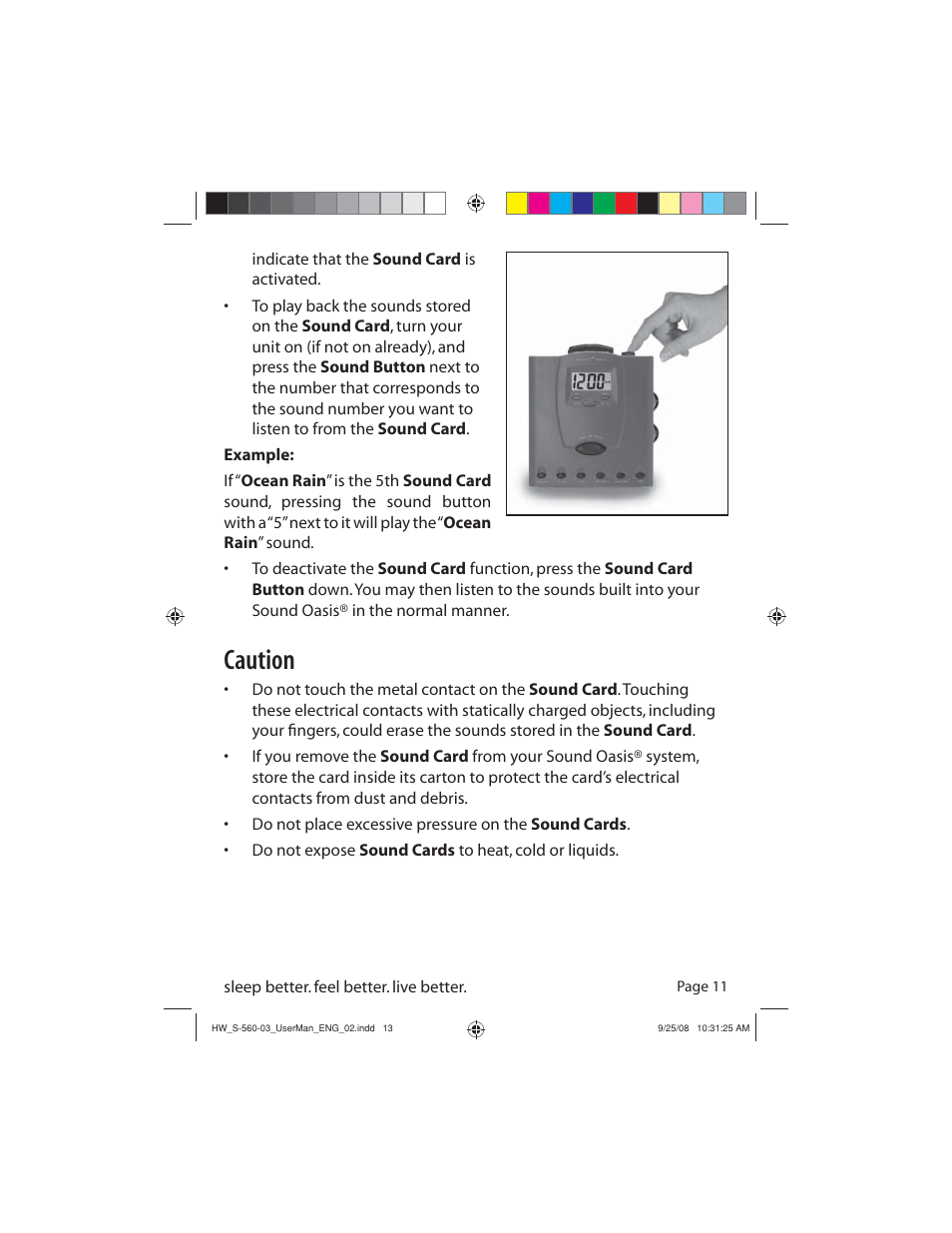 Caution | Sound Oasis S-560-03 User Manual | Page 13 / 16