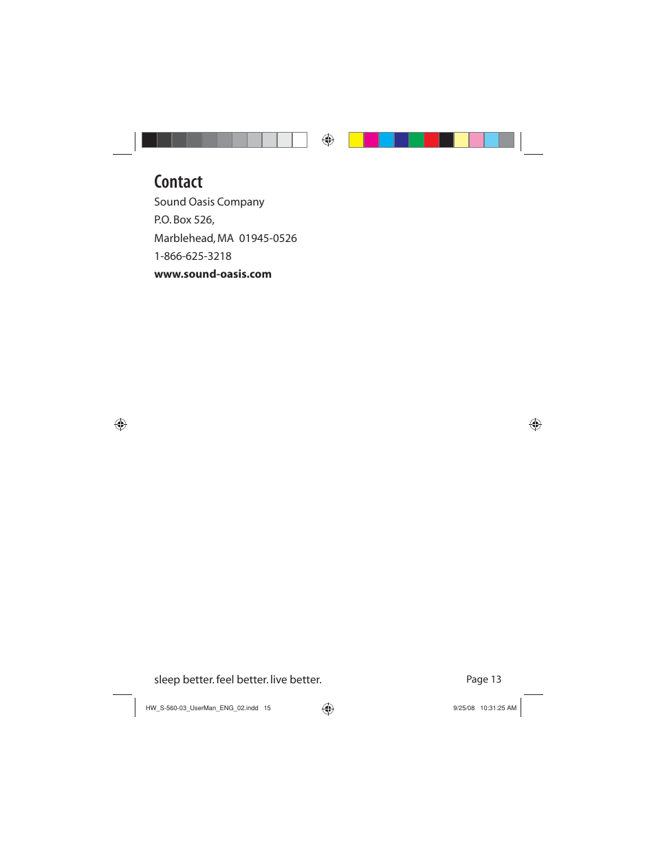 Contact | Sound Oasis S-560-03 User Manual | Page 15 / 16