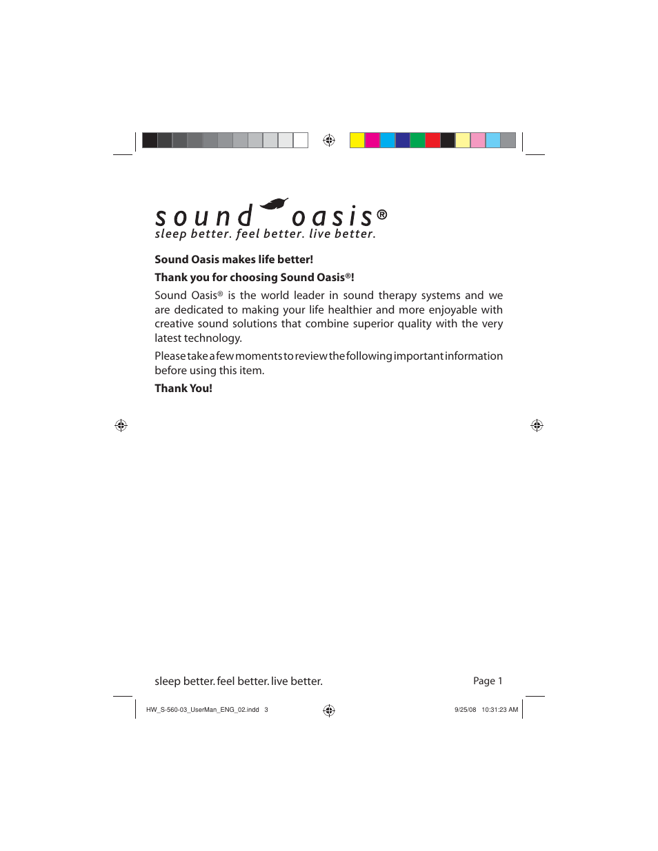 Sleep better. feel better. live better | Sound Oasis S-560-03 User Manual | Page 3 / 16