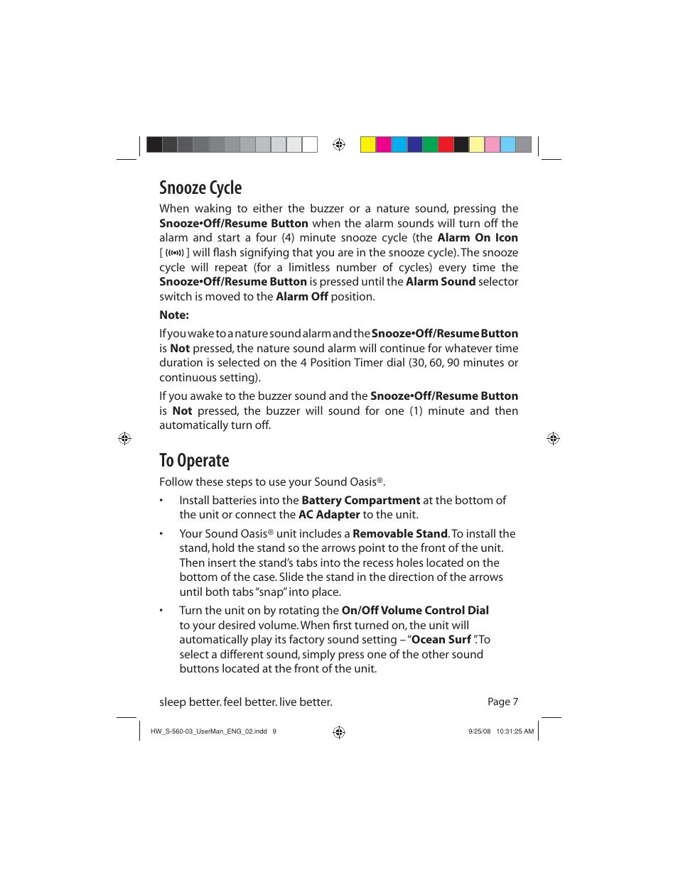 Snooze cycle | Sound Oasis S-560-03 User Manual | Page 9 / 16