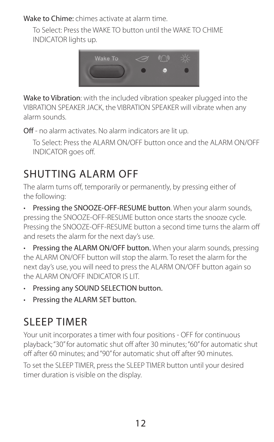 Shutting alarm off, Sleep timer | Sound Oasis BLS-100SO User Manual | Page 13 / 20