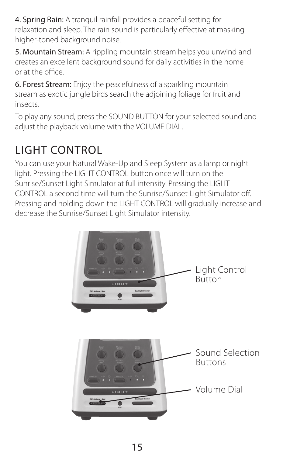 Light control | Sound Oasis BLS-100SO User Manual | Page 16 / 20