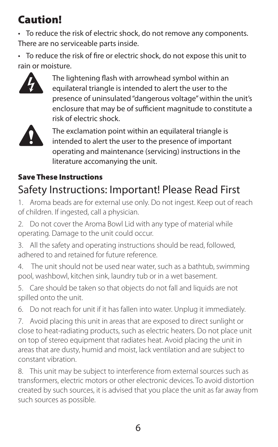 Caution, 4bgfuz*otusvdujpot*nqpsubou1mfbtf3fbe'jstu | Sound Oasis BLS-100SO User Manual | Page 7 / 20