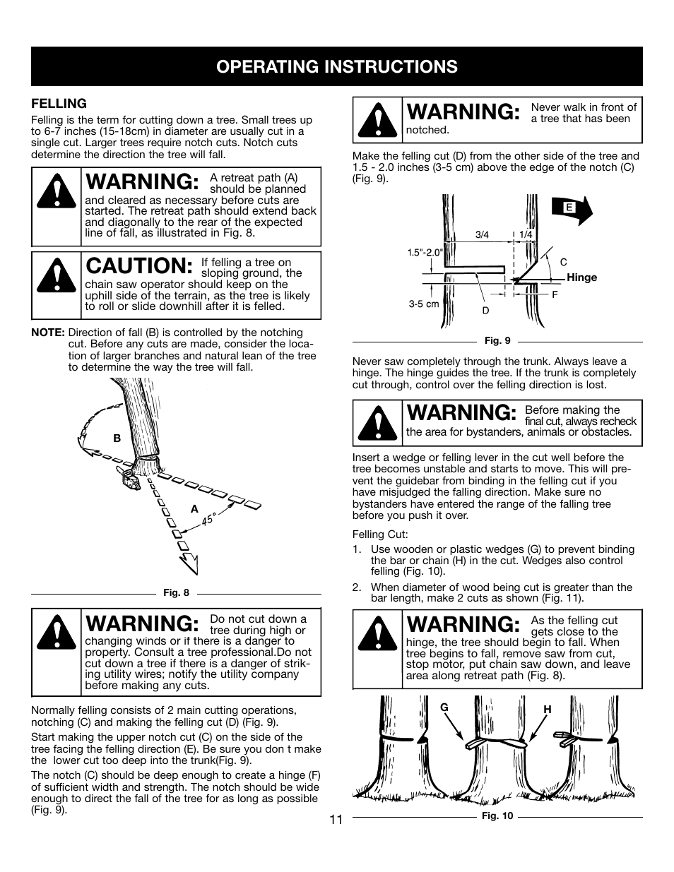 Warning, Caution, Operating instructions | Craftsman 316.34107 User Manual | Page 11 / 23