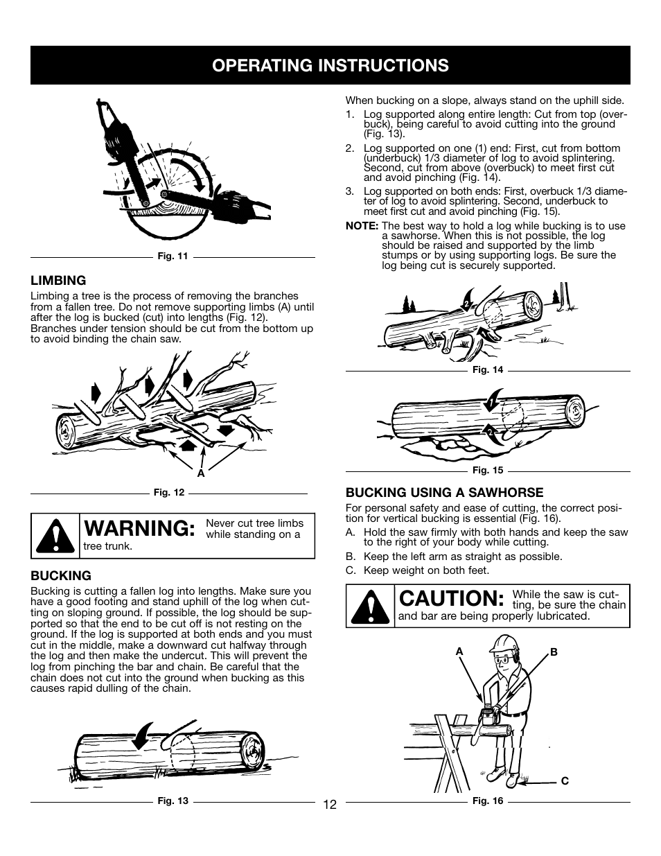 Warning, Caution, Operating instructions | Craftsman 316.34107 User Manual | Page 12 / 23