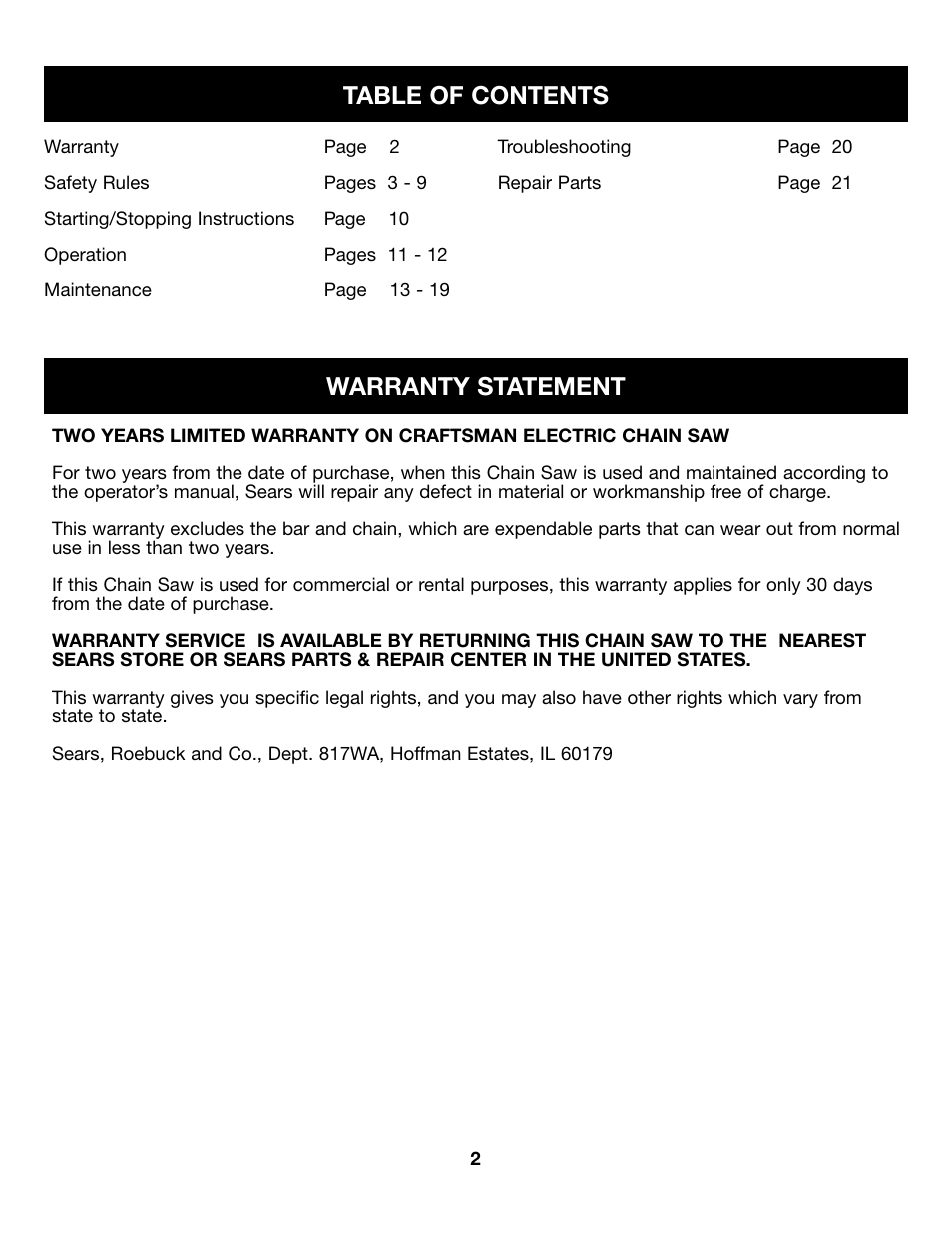 Craftsman 316.34107 User Manual | Page 2 / 23