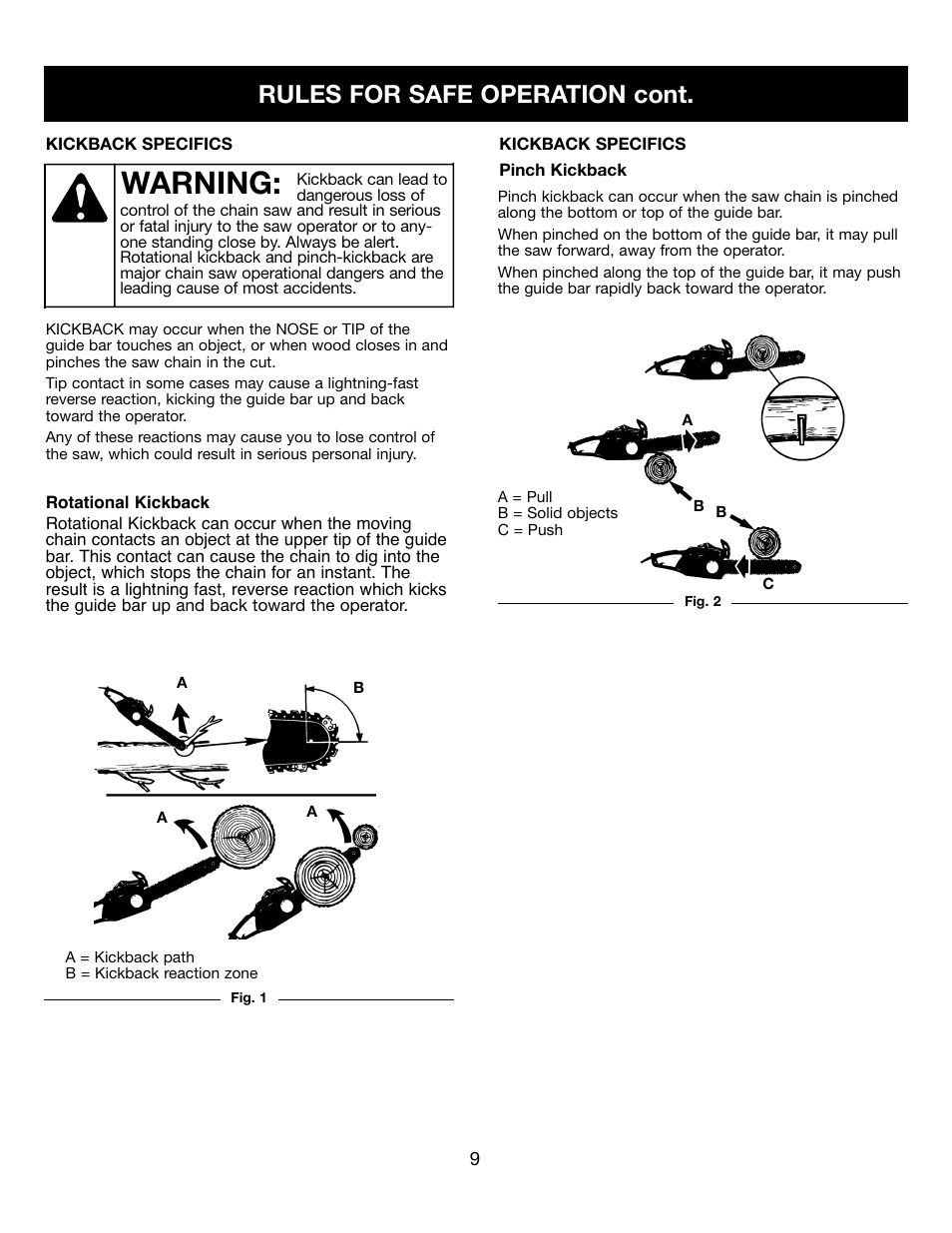 Warning, Rules for safe operation cont | Craftsman 316.34107 User Manual | Page 9 / 23