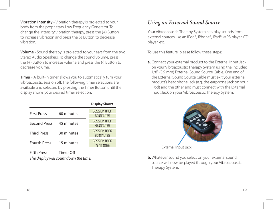 Using an external sound source | Sound Oasis VTS-1000 User Manual | Page 11 / 14