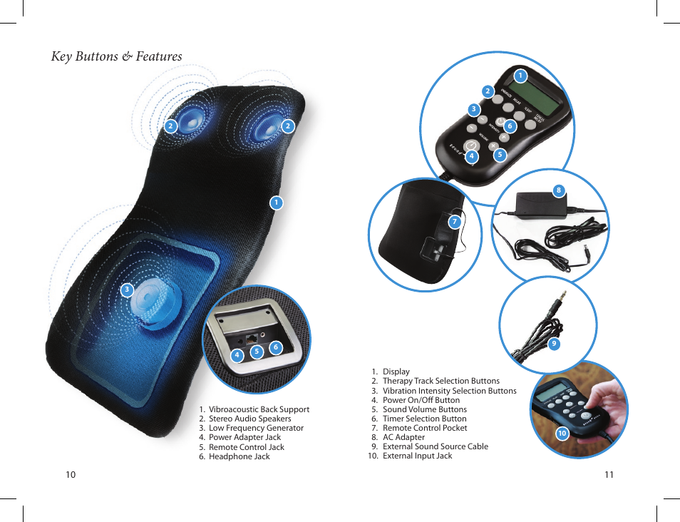 Key buttons & features | Sound Oasis VTS-1000 User Manual | Page 7 / 14