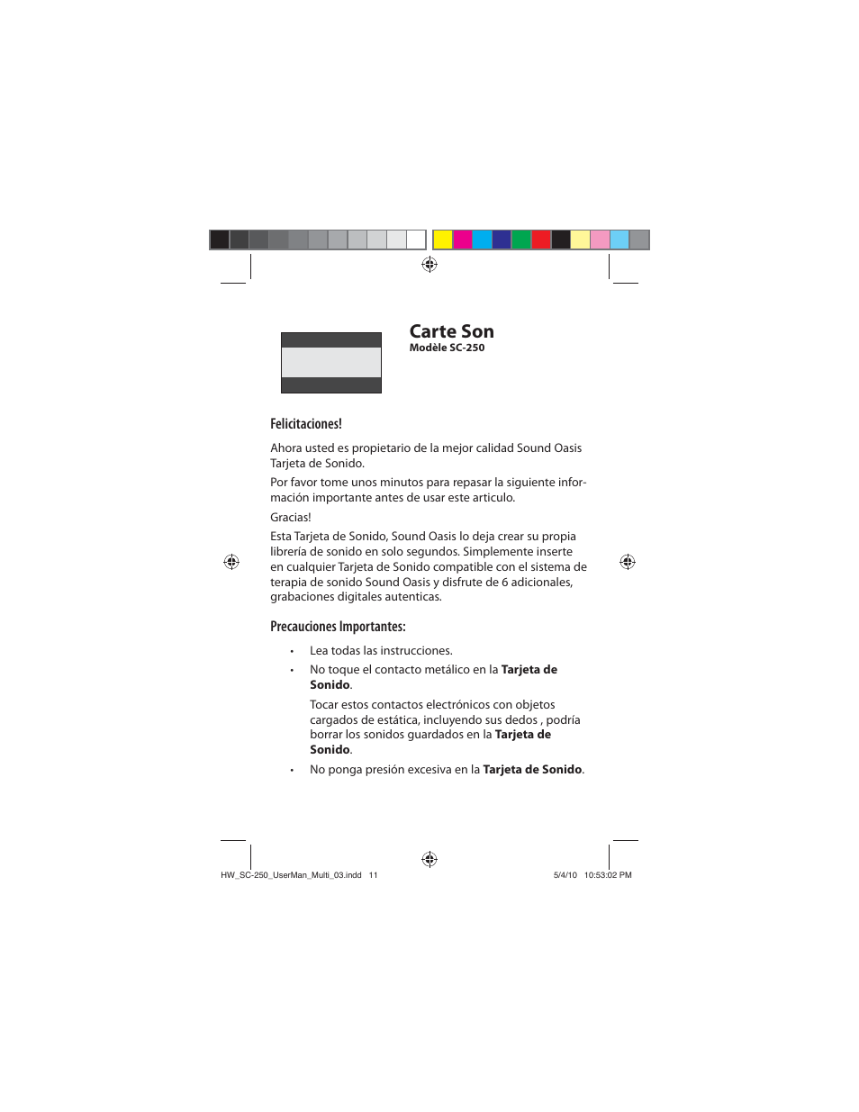 Carte son | Sound Oasis SC-250-02 User Manual | Page 10 / 17