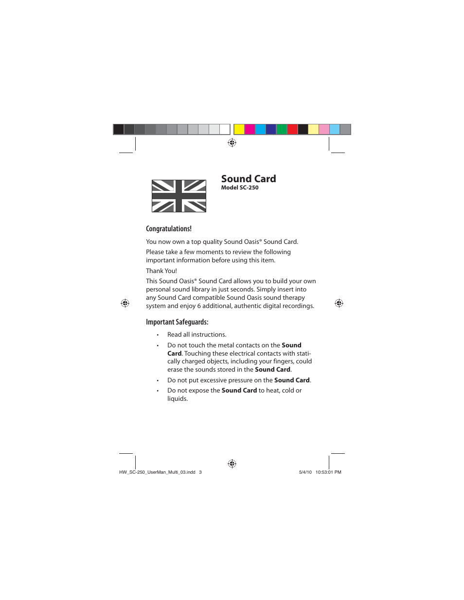Sound card | Sound Oasis SC-250-02 User Manual | Page 2 / 17