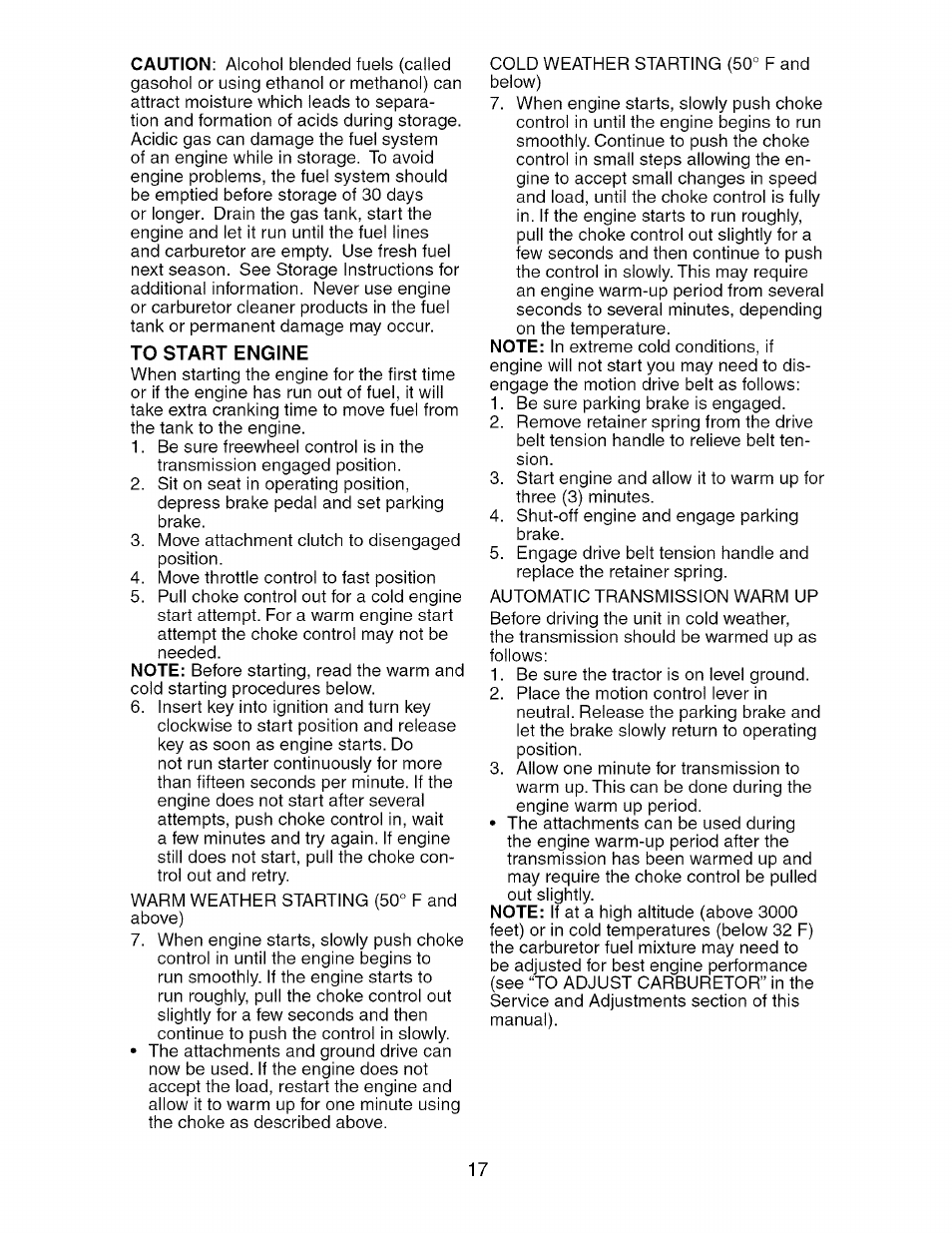 To start engine | Craftsman 917.276240 User Manual | Page 17 / 60